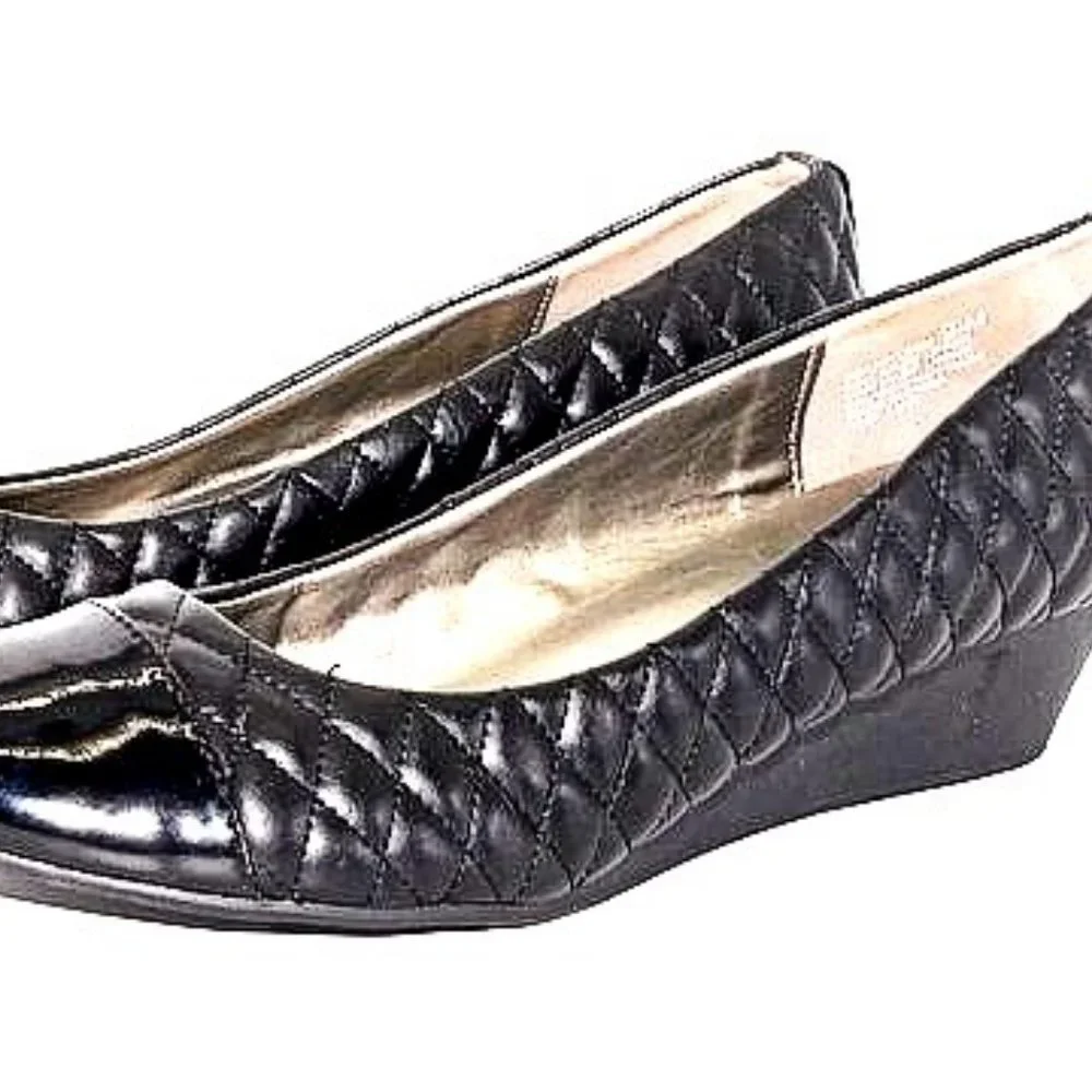 Bandolino Black Quilted Wedge Flats